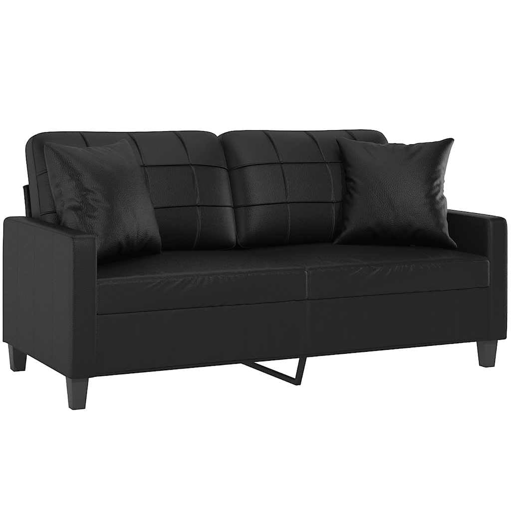 Sofá de 2 plazas, piel sintética, color negro, 140 cm, con 2