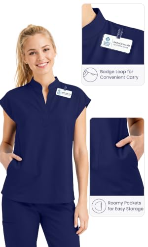 Image of Women's Sleeveless Scrub Top, Stand Collar Loose Fit Medical