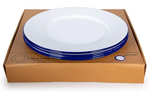 Golden Rabbit Enamelware - Rolled Cobalt Rim Pattern - Dinner Plates (Set Of 4) #TOP16