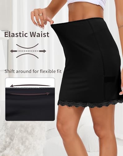 Vlazom Unterrock kurz Petticoat Knielang Halbrock für Damen Elegantes Unsichtbar Underskirt Spitze(M,Schwarz)