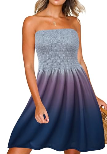 Zyyfly Tube Top Dress Women Summer Beach Coverup Stretch Smocked Strapless Dress