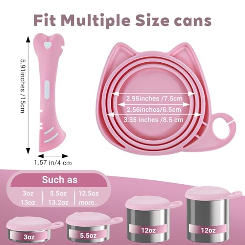 Xinjoduz 2 Stück Katzenfutter Deckel, Dosendeckel und Katzenlöffel Silikon Universal Dosendeckel Rosa Niedliche Deckel für Futteraufbewahrung Hundekatzenfutter Haustierfutterdosen
