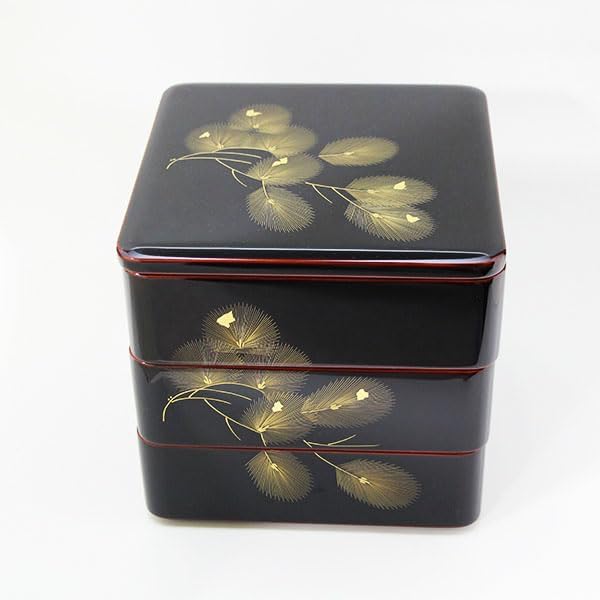 能登 輪島塗 花丸四君子蒔絵四段重箱 二枚蓋 重台付 漆器 重箱 重箱