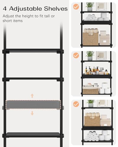 Image of ALLZONE 4-Tier Over The Toilet Storage Shelf, Wood Bathroom Organizer Over Toilet Cabinet with Adjustable Shelf, Versatile Rack Fits Most Tight Space, Easy Assembly, 92 inch to 116 inch Height, Black