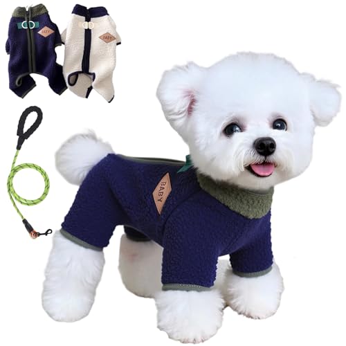 Winter-Overall-Mantel Für Hunde Mit Reißverschluss Hinten, Fleece Warm Hundemantel Winter, Waterproof Hundeoverall Mit Beinen Für Kleine Mittlere Hunde (Dunkelblau,S)
