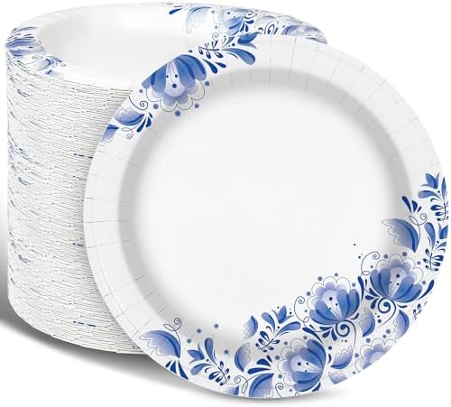 Charmount Paper Plates Bulk 8.5 Inch 150 Count, Disposable Dinner Plates,Thickened Printed Dinner Plates, Soak Proof, Cut Proof, Flower Printed for Everyday Use