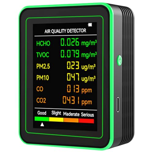 Monitor de calidad del aire 6 en 1, detector de dióxido de carbono preciso TVOC HCHO, multifuncional, PM2.5, PM10, HCHO, TVOC, CO2, medidor de CO
