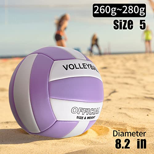 Evzom Super Soft Volleyball Beach Volleyball Official Size 5 For Outdoor/Indoor/Pool/Gym/Training Premium Volleyball Equipment Durability Stability Sports Ball（Purple/White） #TOP5