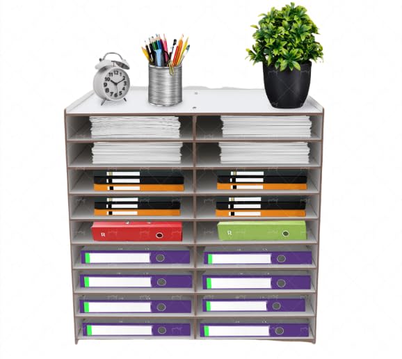 HAPPCUCOE 18 Compartments Wood Literature Organizer, Adjustable Shelves, File Sorter A4 Paper Holder Paper Organizer Storage for Files, Documents, Papers, Magazines
