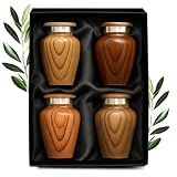 Metallic Wooden Print Small Urns for Human Ashes Keepsake - Mini Urn for Ashes Adult Male & Female - Keepsake Urns Set - Honor Your Loved One with Funeral Memorial Urn (Wooden, Set of 4)