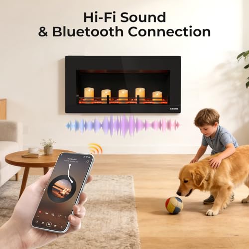 Image of R.W.FLAME 36 Inch Premium Candle Electric Fireplace, 12 Light Bed Colors, 5-Level Dimmable Light & L0 Sleep Mode, Bluetooth Sound, Dual Heating Gears with Thermostat (50-99℉), 1-8H Timer