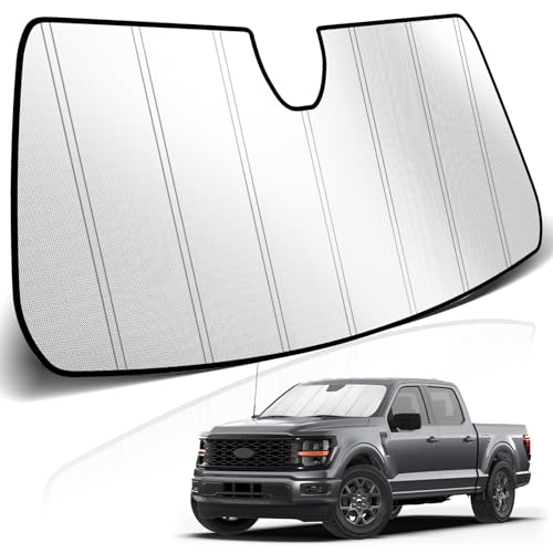 Image of KUST Windshield Sun Shade for Ford F150 2021-2025 2026 Foldable Thicken Window Sunshade UV Protection Keep Cool Sunshield Easy Install Sun Visor Accessories Aluminum Film