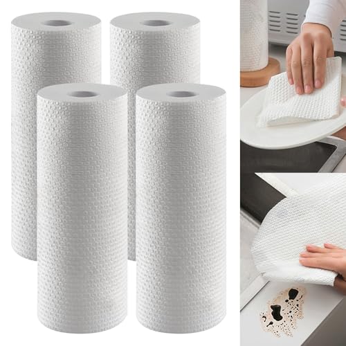 4 Rolls Kitchen Paper Towels,Disposable Kitchen Paper Towels,Kitchen Towels For Cleaning,Flex-Sheets Paper Towels,100 Sheets Per Roll (White, 25 * 25cm/50 Sheets)