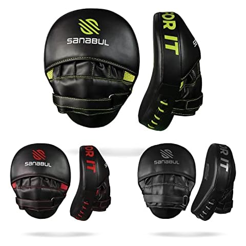 Sanabul Essential Curved Punching Mitts for Boxing Strike Pads & MMA Boxing Mitts Punch Focus Mitts Boxing Coaching Gear - Black/Green Cover