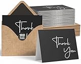 VNS Creations Thank You Cards With Envelopes Bulk Set & Stickers - 100 Pack 4x6 Blank Thank You Notes Bulk Box Set - Large Note Card Small Business, Wedding, Baby Shower & Bridal Shower - Black
