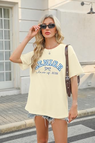 Senior 2026 Shirts Women Class of 2026 Shirt Graduation 2026 Mom Tee Embroidery Coquette Bow Overszied Tops3