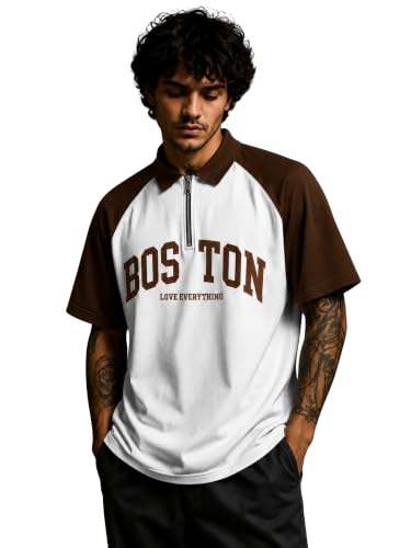 Image of Jump Cuts Mens Printed Polo Neck Full Sleeve Black and Beige Cotton Blend T-Shirt