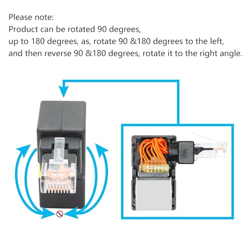 Adaptador Ethernet Cat6 RJ45 Male-Female Rotable 2 Pcs miniatura 3