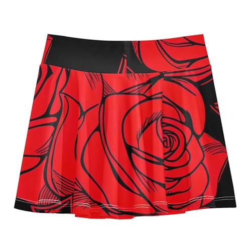 Joisal Red Roses Black Athletic Shorts Girls Skorts Tennis Skirts for Kids Dance Flowy Skort 3t2