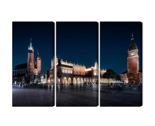 Impression artistique Cracovie de nuit tableau sur toile haut de gamme 150x100 pour déco murale