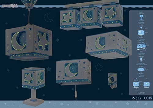 Dalber 63232T Lampadario"Luna", per bambini, Colore Blu, lampadina a incandescenza, plastica - Image 8