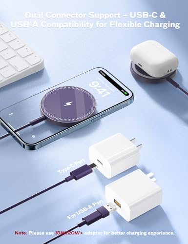 Image of Magnetic Wireless Charger Fast Charge Strong Magnet Charging Pad for iPhone 17 /16 /15 /14 /13 /12 - Series&AirPods Pro 4-2, Daul Ports, Case-Friendly, Ultra-Slim & Portable for Travel Nightstand Desk