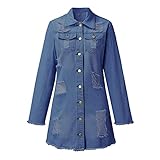 Zldhxyf Damen Casual Bluse Jacke Damen Knopf perforierte Jeansjacke mit Tasche einfarbig elegantes Mode Top Fleecejacke Damen Outdoor