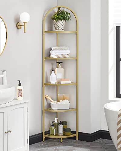 Vasagle Corner Shelf Stand, 5 Tier Corner Bookshelf, Tempered Glass Shelves, Modern Style, Plant Stand With Steel Frame For Living Room, Bedroom, Kitchen, Bathroom, Golden Color Ulgt810A01 #TOP1