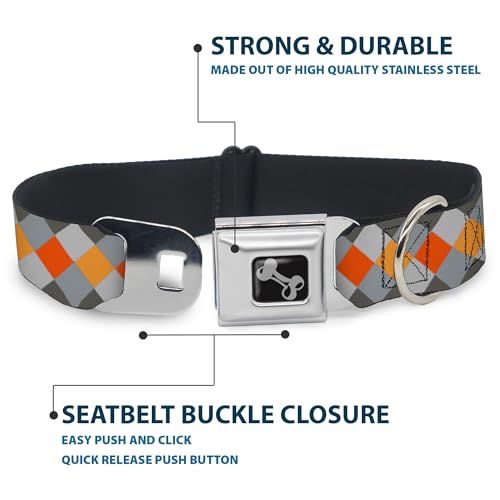 Collier de chien Buckle Down Diamond Plaid gris et orange taille S