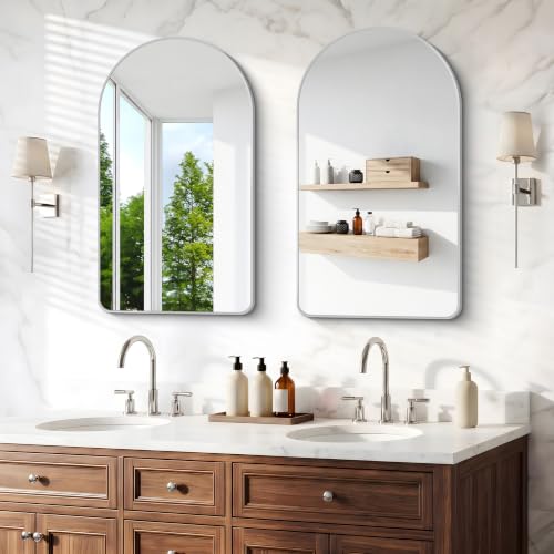 Image of BONEWEI Arched Wall Mirror,22x36 inch Silver Arched Mirror Bathroom,Vanity Mirror for Over Sink Metal Frame,Tempered Glass Arch Mirrors for Bedroom,Entryway,Living Room,Home Decor Shatter-Proof