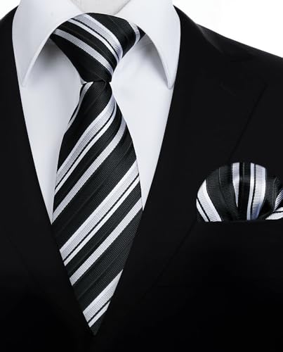 Image of HISDERN Mens Tie Set Classic Woven Ties and Pocket Square Cufflinks Set Formal Business Wedding Neckties Handkerchief