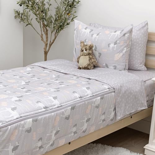Image of Beddy's Fairytale Unicorn Durable Zipper Bedding for Kids - Bed in a Bag - Purple Sheets & Comforter with Unicorns - Includes 2 Pillowcases and 2 Shams - Easy to Make & Wash - Full