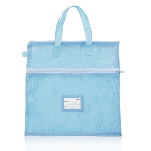 Image of Berya 16.14 x 16.14 inch Sewing Project Organizer, Large Double Pocket Craft Tote with Handles, Clear Mesh Art Supply Bag for Quilting, Knitting, Embroidery Projects Storage (Blue-1 Pack)