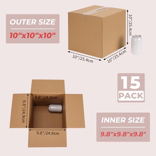 ZBEIVAN Shipping Boxes Mailers 10x10x10 inches Corrugated Cardboard Small Packing Kraft Moving Mailing Box, Pack of 15 - Thumbnail 2