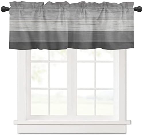 MAIANNE Kitchen Valance Curtains for Living Room, Grey Wood Grain Ombre Rod Pocket Window Treatment Valance for Bedroom Home Decor Washable Curtain Valance 54 x 18 Inches, 1 Panel