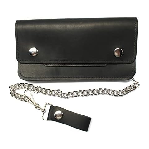 Men's 8 inch Oil Tanned Leather Trucker Biker Chain Wallet Cover