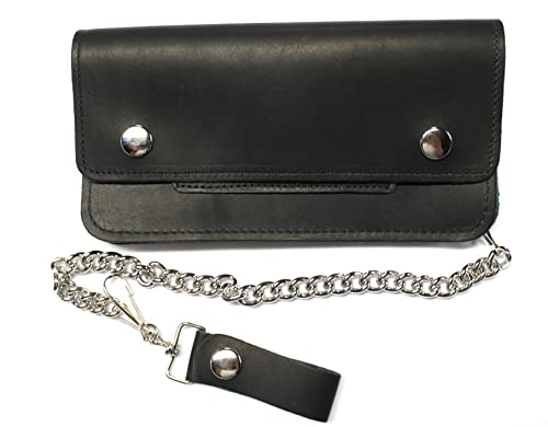 Men's 8 inch Oil Tanned Leather Trucker Biker Chain Wallet