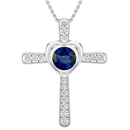 Colgante redondo para mujer de la colección Dazzlingrock con diamante blanco natural cultivado en laboratorio de 8 mm y cruz en forma de corazón, disponible en oro de 10K/14K/18K y plata de ley 925.