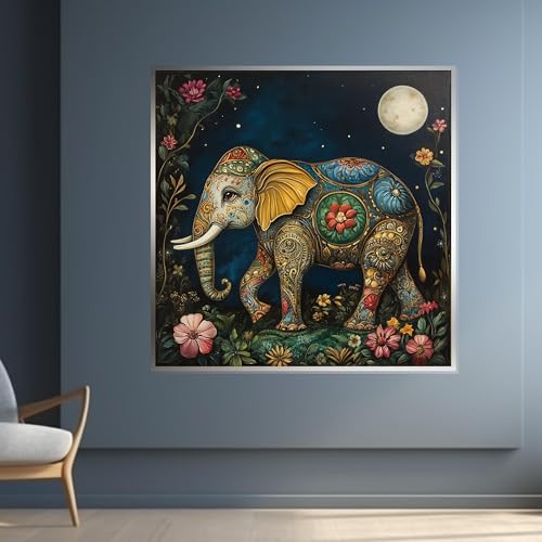 Toile éléphant au clair de lune 65x65 cm pour décoration murale