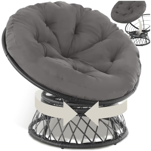 tectake® Fauteuil Papasan en Rotin Chaise Relax Ronde Résine Tressée 1 Place Pivotant à 360°, Coussin Épais Grand Confort Inclus, Mobilier de Jardin pour...