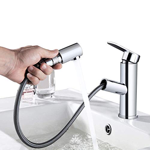 Preisvergleich Produktbild Fandaucy Wasserhahn mit ausziehbarem Brause Waschbeckenarmatur Mischbatterie Badarmatur Waschtischarmatur Einhebelmischer für Badzimmer und Küche, Verchromung