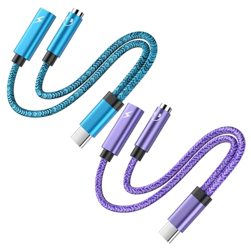 USB Type C to 3.5mm Female Headphone Jack Adapter, [2-Pack] 2-in-1 USB C to Aux Audio Dongle Cable with 60W Fast Charging for iPhone 15 Pro Max, Samsung Galaxy S24 S23 S22 S21 S20 A15, Pixel 8 Pro 7a