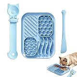3 pcs Slow Feeder Set für Katzen - Silikon Leckmatte, Leckerli-Spender und Katzenfutter Löffel, Schleckmatte Hund Katze für langsames Fressen und tägliche Beschäftigung (Blau)