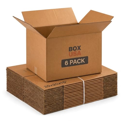 Image of BOX USA Large Moving Boxes 20 inchL x 20 inchW x 15 inchH 6-Pack - Corrugated Cardboard Box for Shipping, Mailing, Packing, Packaging and Storage