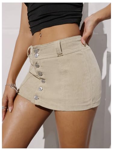 SOLY HUX Women's Button Front Corduroy Skirt Low Rise Bodycon Mini Going Out Skirts2