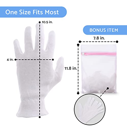 White Premium Cotton Gloves For Sleeping, 3 Pairs White Cotton Gloves Useful For Eczema And Dry Hands, Overnight Moisturizing Gloves For Men And Women, Sleep Gloves That Comes With A Mesh Laundry Bag #TOP3