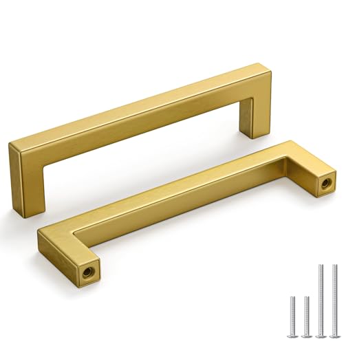 homdiy 30 Pack 5 Inch Gold Kitchen Cabinet Handles Gold Handles for Cabinets Brushed Brass Cabinet Pulls Square Hardware for Cabinets Stainless Steel Modern Hardware