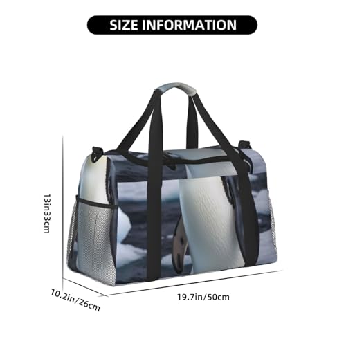 Penguin Antarctica Ice Print Travel Duffle Bag - Foldable Personal Item Travel Bag for Women & Men,Carry-On Convertible Crossbody Tote Bags with Adjustable Shoulder Strap & Pockets 13x10.2x19.7 in4