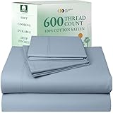 California Design Den Luxury Queen Size Sheet Set - 100% Cotton, 600 Thread Count Deep Pocket Queen Sheets, Hotel-Quality Bedding with Sateen Weave - Blue