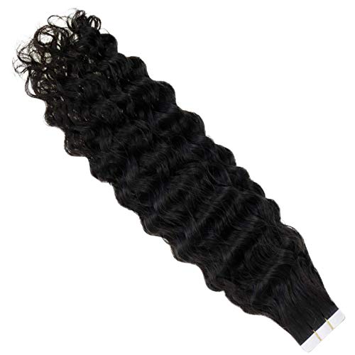 Tape in Hair Extensions Natural Wave Human Hair Tape in Curly Extensions Seamless Double Sided Tape in Hair Extensions Color Off Black Tape ins 20inch 50g 20Pcs